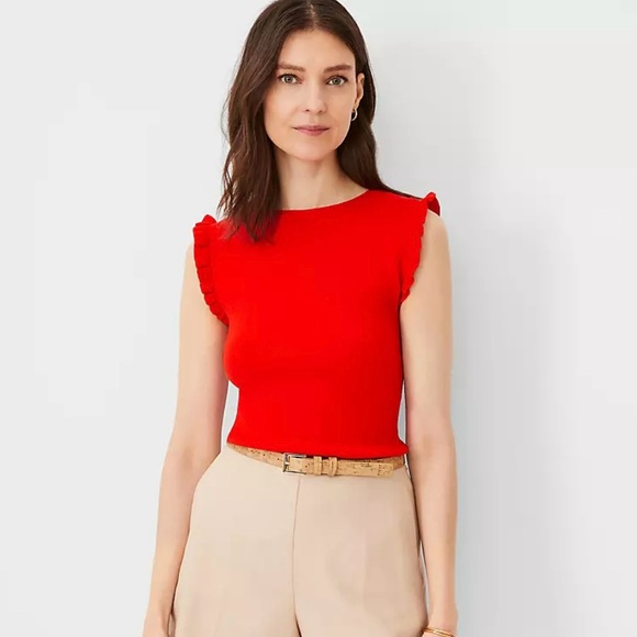Ann Taylor Ruffle Trim Summer Sweater Top Medium - Picture 4 of 5
